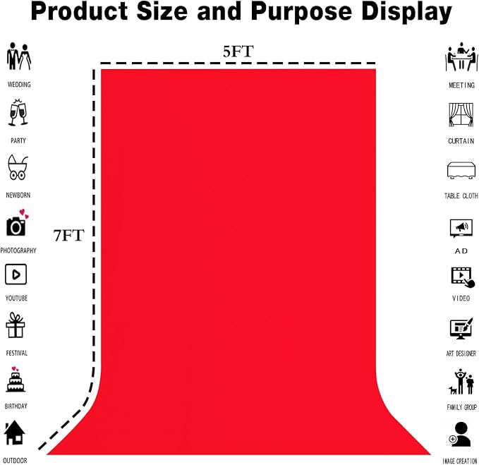 Red Photography Backdrop for Photoshoot, Fabric 5x7ft | Polyester Studio Photo Backgrounds, Non Reflective, Easy to Hang, for Portrait Shoot, Product, Party Decor, Video Creation - Image 3