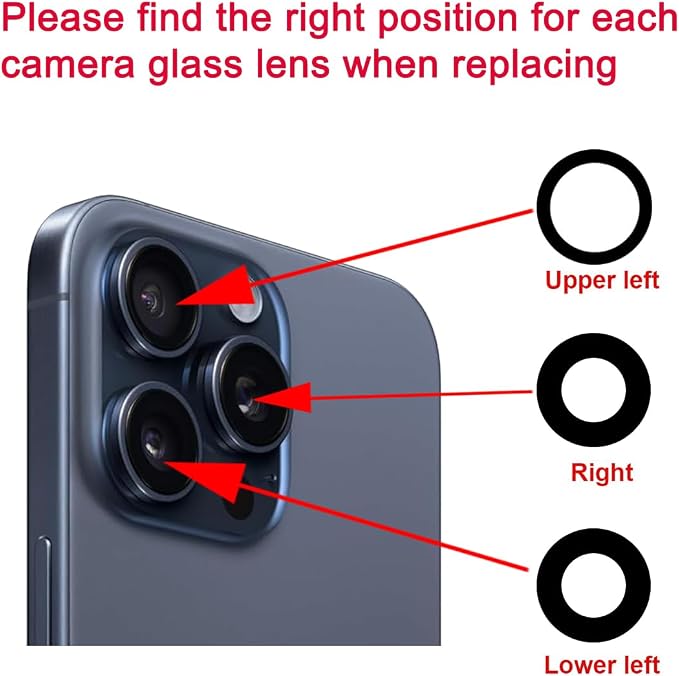 2 Set Back Rear Camera Lens Glass Replacement for iPhone 15 Pro Max with Reparing Toolkit - Image 6