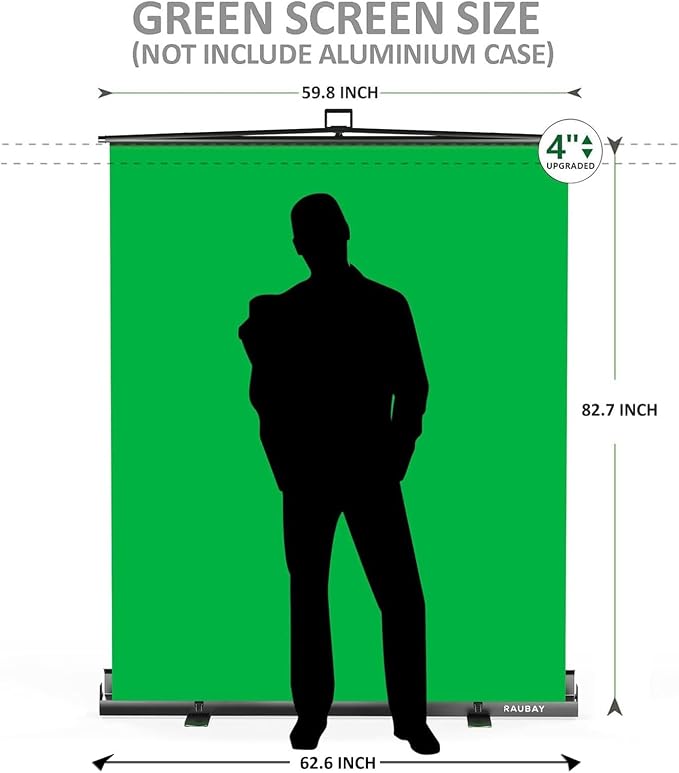 【Easy Set Up】 RAUBAY 59.8 x 82.7in Collapsible Green Screen Backdrop | Portable Retractable Chroma Key Panel Photo Background with Stand for Video Conference, Photographic Studio, Streaming - Image 2
