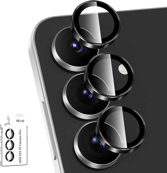 for Samsung Galaxy S25 FE Camera Lens Protector, Individual Metal Ring Tempered Glass Lens Cover, [Strong Adsorption] Scratch Resistant Ultra-Thin HD Clear Lens Cover, 1 Set-Black Ring by Btscase