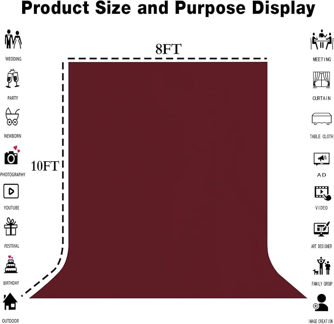 Burgundy Photography Backdrop for Photoshoot, Fabric 8x10ft | Polyester Studio Photo Backgrounds, Non Reflective, Easy to Hang, for Portrait Shoot, Product, Party Decor, Video Creation - Image 8