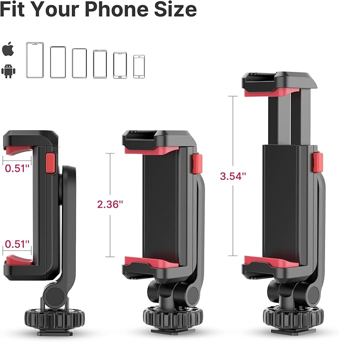 ULANZI ST-06S Phone Tripod Mount, Universal Phone Mount w 2 Cold Shoe | 1/4" Screw, 360° Rotates 180° Tilts, Adjustable Cellphone Clip Clamp Holder for Tripod, Camera, iPhone 17/16/15, Android - Image 4