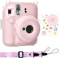 Rieibi Clear Case Compatible with Fuji Instax Mini 12, Carrying Case Bag for Fujifilm Instax Mini 12 Instant Camera with Photo Storage Pocket, Strap and Cute Sticker - Pink by Rieibi