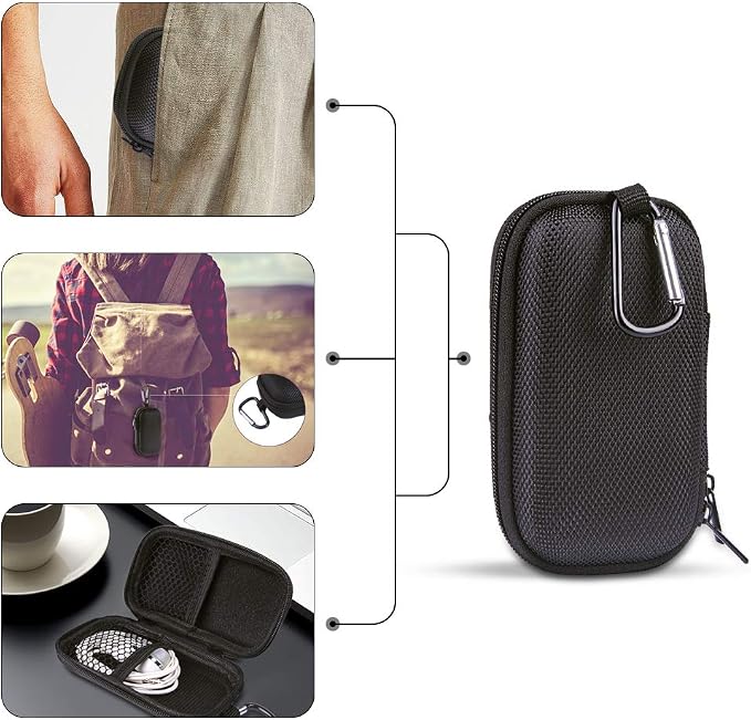 Portable Hard EVA Case,Hard Shell Travel Carrying Case Bag with Dual Zipper | Small Zipper Case with Metal Carabiner for MP3 Players, USB Cable, Earphones, Memory Cards, U Disk, Lens Filter, Keys, Coins - Image 7