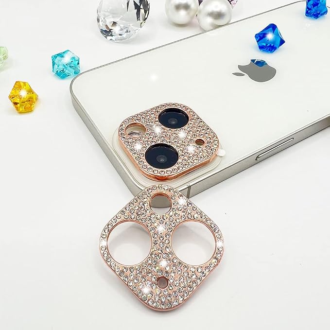 2 Pack Glitter Camera Lens Cover Protector Compatible with iPhone 13 /iPhone 13 Mini Metal Bling Diamond Camera Lens Cover Sticker Protector (Rose Gold) by GSRYPC