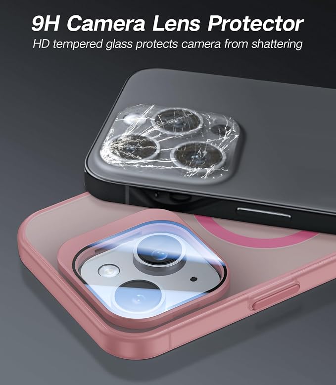 VOFATA for iPhone 13 Case/iPhone 14 Case with Camera Cover Stand [Built-in 9H Camera Lens Protector][Fit for Magsafe] Military Grade Shockproof Translucent Matte Magnetic Phone Case 6.1",Pink - Image 2