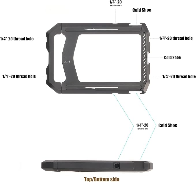 Fotga Aluminum Universal Smartphone Cage Photo Video Stabilizer with Handles Rig for iPhone 17 16 15 14 Pro Max Samsung Cell Phone Vlog Live Stream Video Recording,with Cold Shoe Tripod Mount - Image 7