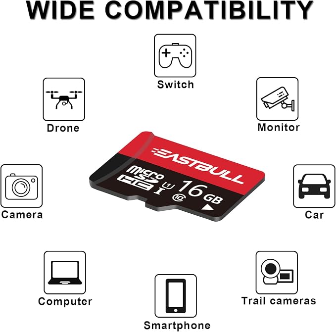 EASTBULL 16GB 10-Pack of Micro SD Card Class 10 UHS-I U1 SDHC SD Cards Pack | 90MB/s Full HD Video Memory Cards 16G for Surveillance Security Cam (10 Units, 2 Adapters) - Image 5