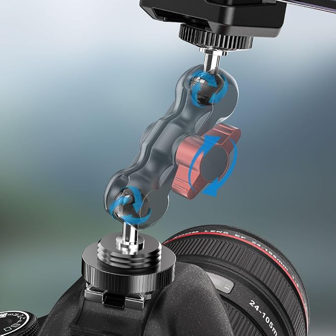 SOH Hot/Cold Shoe Phone Mount Holder, Universal 2 Ball Head Smartphone Mount Adapter, Cold Shoe Phone Clip Mount for iPhone 17/16/15, DSLR Camera LCD Camera Cage Flash LED Light Microphone and More - Image 4
