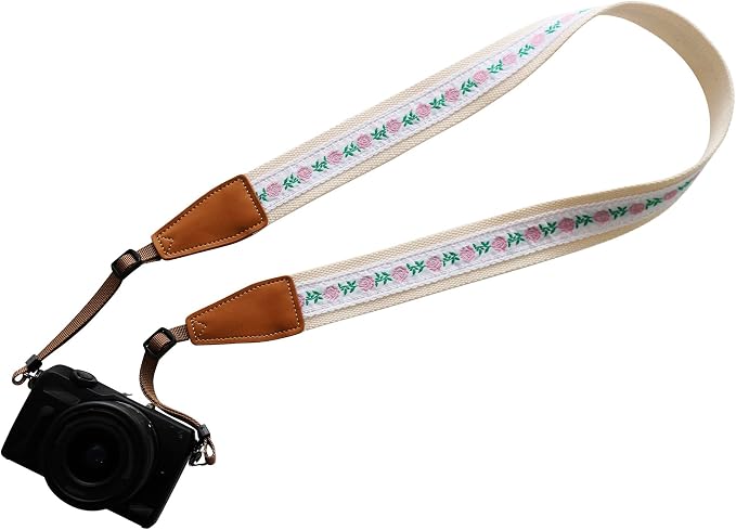 UNIKSTRAP Original Design Personalized Adjustable Camera Strap Embroidery Small Flowers On White, Fit for Canon Nikon Sony Olympus Interchangeable Lens Digital Camera/DSLR etc. by Unknown