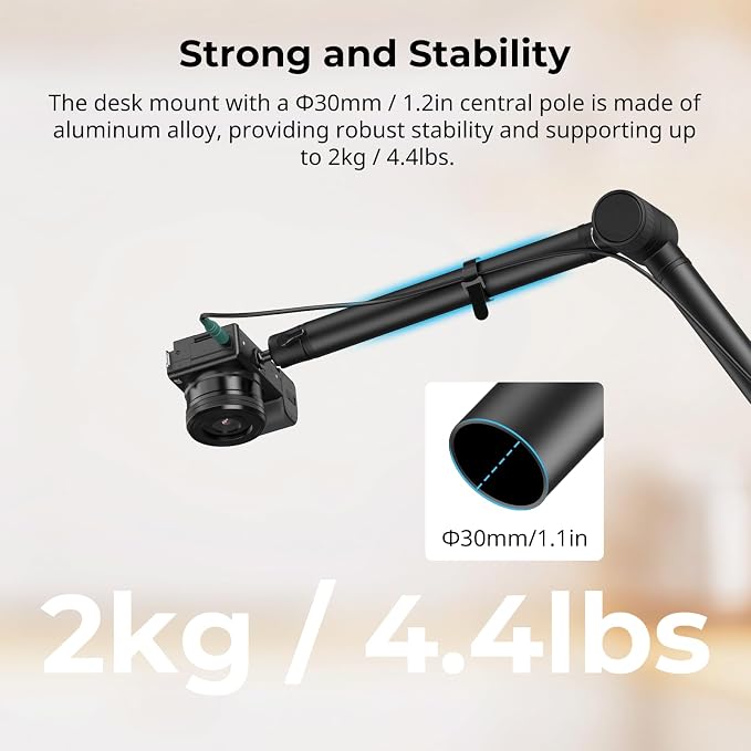 SMALLRIG Overhead 3-Section Desktop Camera Bracket Desk Mount | Tabletop C Clamp with Damping Boom Arm, 360° Ball Head, Max Load 4.4lbs for Photography Videography Live Stream - Image 4