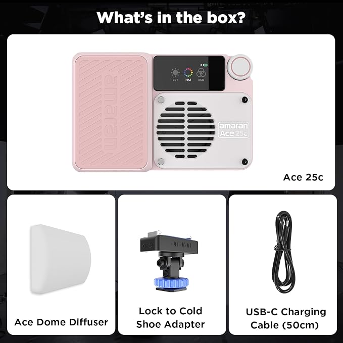 Amaran Ace 25c RGBWW LED Video Light Pocket Creator Light | 32W Boost Mode, 2300K-10000K RGBWW, 1171 Lux Output at 5600K, 4500mAh Battery, USB-C PD Fast Charging, Pink - Image 3