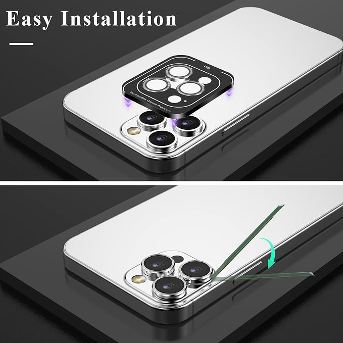 YWXTW Designed for iPhone 14 Pro Max Camera Lens Protector, for iPhone 14 Pro Camera Lens Protector, Individual Metal Anti Scratch HD Clear Case Friendly Tempered Glass Camera Cover, 1 Set (Silver) - Image 6