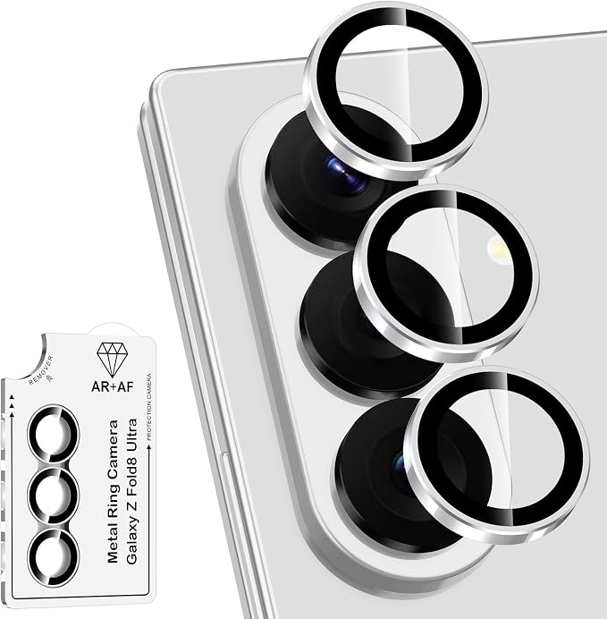 for Samsung Galaxy Z Fold 8 Ultra Camera Lens Protector, Individual Metal Ring Tempered Glass Lens Cover, [Strong Adsorption] Scratch Resistant Ultra-Thin HD Clear Lens Cover, 1 Set-Slivery Ring by Btscase