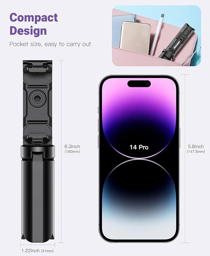 Anozer Mini Tripod with Universal Phone Holder & Cold Shoe, Camera Tripod | Lightweight Phone Stand & Camera Tripod, Compatible with iPhone 14 Pro Max/14 Pro, GoPro, Webcam, Mini Projector - Image 2