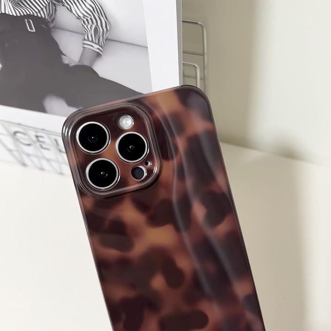 Cute Phone Case for iPhone 15 Pro Case Cheetah Leopard Print | Amber Tortoiseshell Pattern,Full Camera Protective,Slim Shockproof TPU,Aesthetic Girly Glossy Cover for Women Men-Brown - Image 4