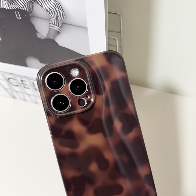 Cute Phone Case for iPhone 15 Pro Max Case Cheetah Leopard Print | Amber Tortoiseshell Pattern,Full Camera Protective,Slim Shockproof TPU,Aesthetic Girly Glossy Cover for Women Men-Brown - Image 4