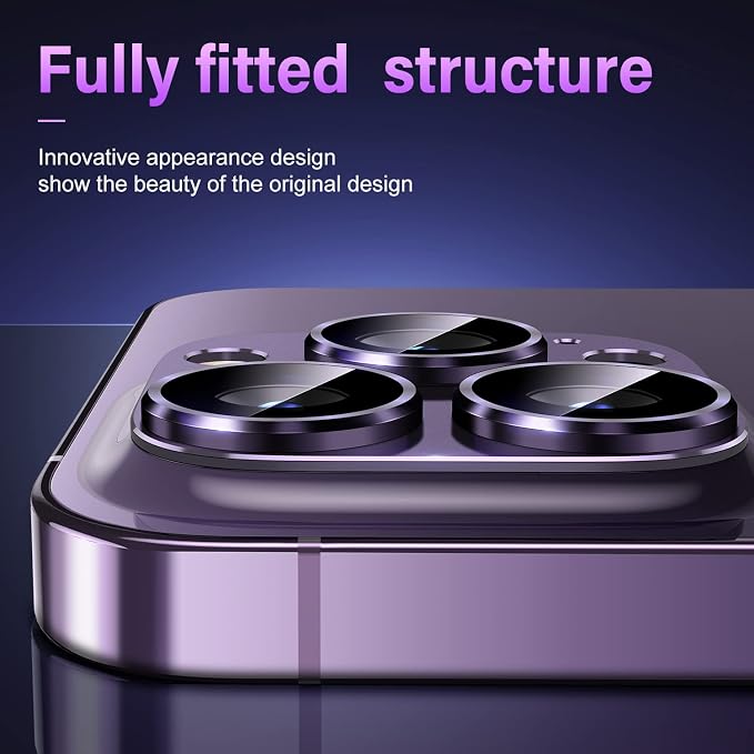 Uyiton for iPhone 14 Pro/iPhone 14 Pro Max Camera Lens Protector | Drop Protection 9H Tempered Glass Camera Cover screen Metal Ring Case Friendly Scratch Resistant - Matte Purple - Image 5
