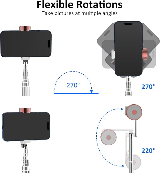 CellphoneTripod with Remote, Aluminum Alloy Selfie Stick Tripod, Best Foldable Mini Extendable Tripod Stand 270° Rotation Compatible with iPhone/Android Travel Essentials - Image 5