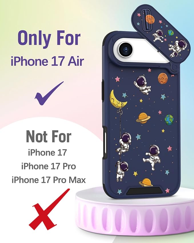 Buleens for iPhone 17 Air Case 6.5 Inch - with Ring Stand & Camera Cover Aesthetic Cute Designed for Women Girls Girly Cartoon Astronaut Phone Case for iPhone 17 Air Compatible with Magsafe - Image 2
