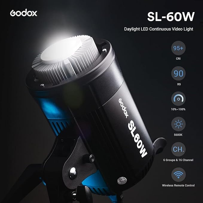 Godox SL-60W SL60W Daylight Led Video Light, 5600K Bright Studio Led Light, CRI95+Qa>90,Wirelessly Adjust Brightness,Bowens Mount LED Continuous Light for Video Recording Wedding Outdoor Photography - Image 2