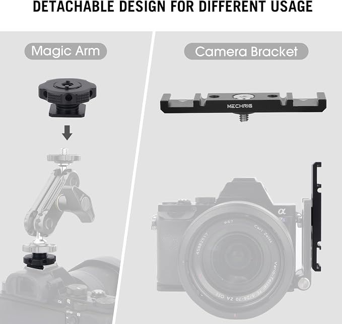 Dual Cold Shoe Extension Bar Mount, Aluminum Dual Hot Shoe Mount Bracket with 1/4" Thread & Cable Slot, Cold Shoe Bracket for DSLR Camera LED Video Light Microphone Monitor (62034) - Image 6
