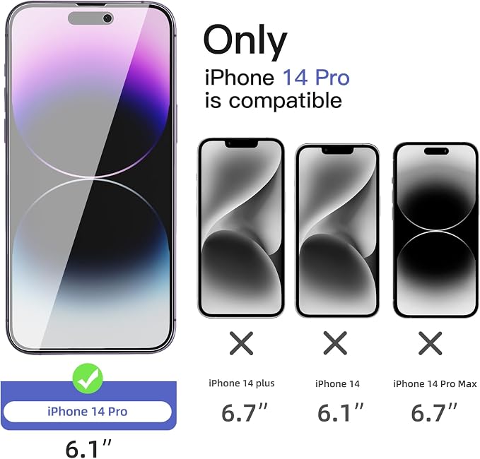 NEW'C 3x Privacy for iPhone 14 Pro Screen Protector (6.1 inches)+ 3x Camera Lens Protector, Sensor Protection,Case Friendly Tempered Glass Film + Dust Plug - Enhanced Privacy Angle of 28 Degrees - Image 2
