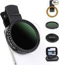 52MM Variable ND2-ND400 Filter, Ultra Slim Multi-Coated Adjustable Neutral Density Filter, Clip-on Phone Lens ND Filter Kit, Compatible for iPhone 15 14 13 12 11, Google Pixel and Other Smart Phones by Boysinglens