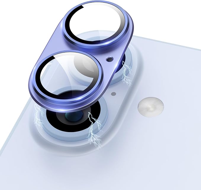 Compatible for iPhone 17 /iPhone 16 /iPhone 16 Plus Camera Lens Protector Metal Plus Aluminium Alloy Ring 9H Tempered Glass Screen Case Friendly Camera Cover Blue by KANOSAN