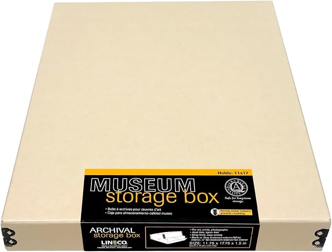 Lineco Museum Archival Storage Box, Drop Front, 11.75x17.75x1.5 in, Tan | Acid-Free with Metal Edge, Preserves Picture Longevity, Organize Photos, Newspapers, Prints, Documents, Crafts, DIY - Image 9