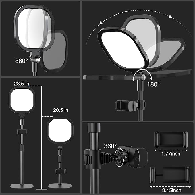 2 Packs Video Conference Lights for Computer Zoom, Webcam, Home Office | Ring Light with Stand for Video Calls, Streaming, Laptop, Desk Lighting with 30 Light Modes, Phone Holder & CRI 97.8 - Image 7