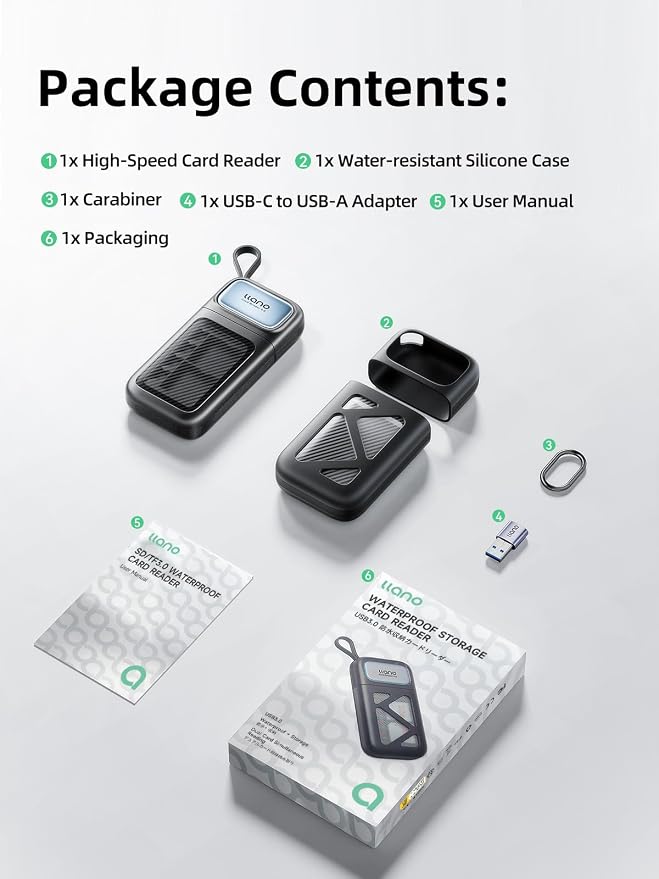 llano High Speed SD/Micro SD 4.0 Card Reader Holder Case, USB 3.2 Gen1 | (5Gbps) 4*SD 8*Micro SD UHS-II Crads Storage, F15 2 in 1 312MB/S Plug&Play for iPhone, Android, MacBook, Laptop, Cameras - Image 8