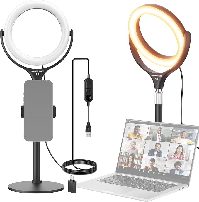 NEEWER Basics 7" Desk Ring Light with Stand/Phone Holder Compatible with iPhone, 10W CRI95+ Bi Color LED Selfie Light for TikTok Recording Laptop Webcam Zoom Video Conference Lighting Makeup, RL7B by Neewer