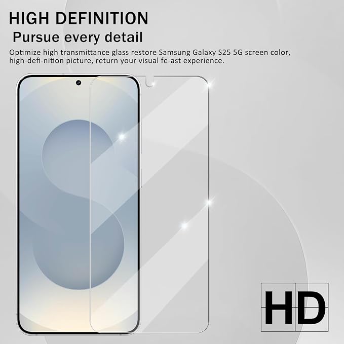 Galaxy S25 Tempered Glass Screen & Lens Protector 2+2 Pack HD Clear | [Ultrasonic Fingerprint Unlock] [Case Friendly] [Bubble-Free] - Image 6