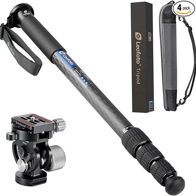 Leofoto MP-284C+VH-10S Monopod and Tilt Head Set, Carbon Fiber, VH-10S Monopod Head, 4 Leg Sections, Arca Compatible (MP-284C+VH-10S Set) by TAKINGITFURTHER-LEOFOTO