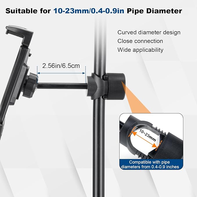 koolehaoda Tablet Mount Holder for Mic Stand, Adjustable 4.7"-12.9" | Microphone Music Stand iPad iPhone Holder, Fits Tablets & Smartphones, Universal Clamp for Stage Live Streaming Karaoke - Image 4