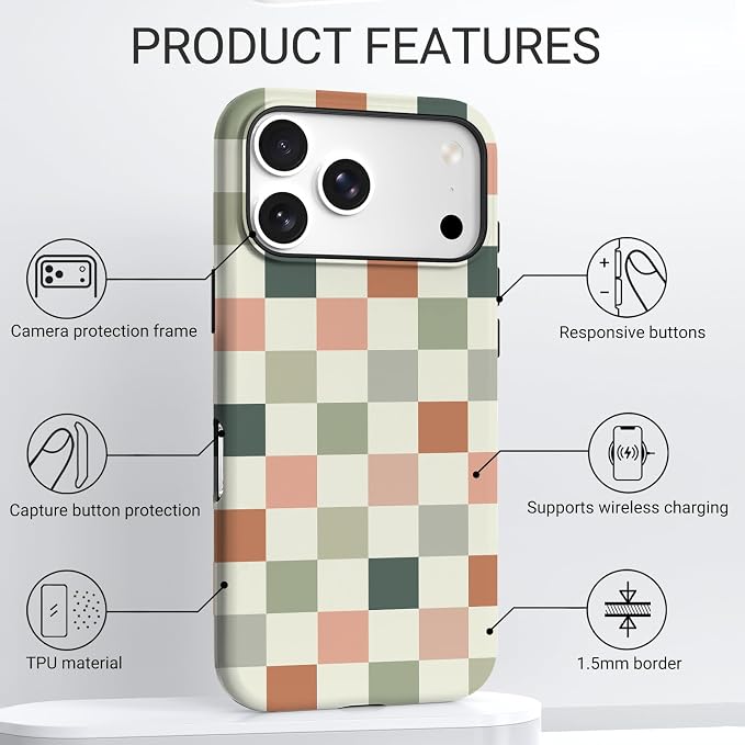 TPU Phone Case for iPhone 17 Pro Max, MagSafe Wireless Charging Compatible, Shockproof Slim Fit Protective Cover with Anti-Yellowing & Raised Camera Protection (Grid 6, iPhone 17 Pro Max(6.9")) - Image 4