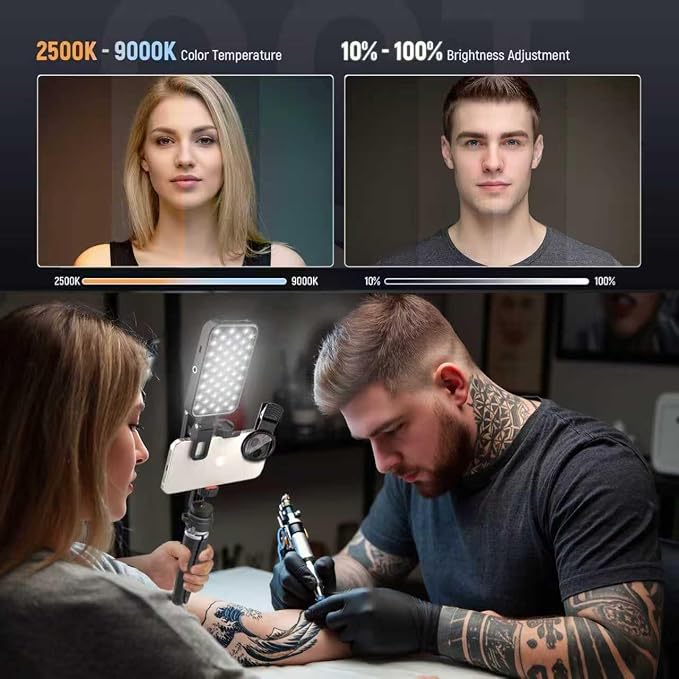 LED Selfie & Tattoo Light with 52MM CPL Filter Lens 360° Rotatable Clip Tattoo Equipment/Tripod Stand/Phone Holder,Fill Lighting Remove Reflection for Art Food Jewelry Photography Video Recording - Image 6