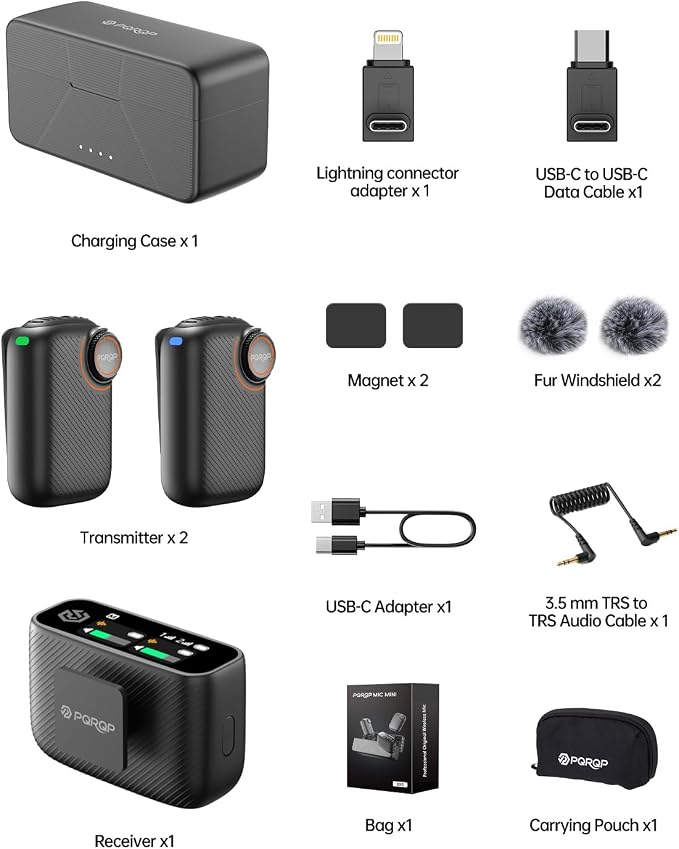 PQRQP S20 Mic (2 TX + 1 RX + Charging Case), Mini Microphone for iPhone/Android/Camera, 48kHz/24-bit High Audio, AI Noise Cancelling, 48h Use, 820ft Range, Wireless Microphones for Vlog, Streaming - Image 9