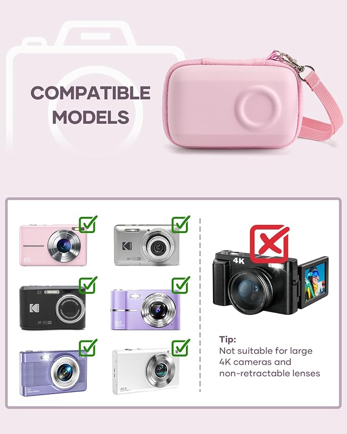 SQERO Digital Camera Case for KODAK PIXPRO FZ45 FZ55 & CAMKORY 1080P | Compact Travel Bag with 3 SD Card Slots,Small Lightweight Pouch, Cute Gifts for Adults Kids - Image 2