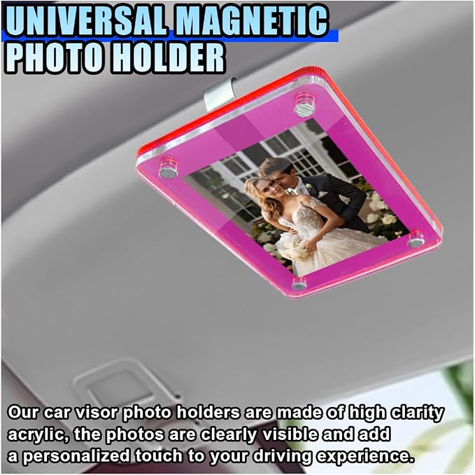 Car Sun Visor Photo Holder, Magnetic Car Visor Decoration Picture Frame, Universal Car Personalized Photo Clip, Car Accessories Present for Display Your Photographs (Large Pink) - Image 3