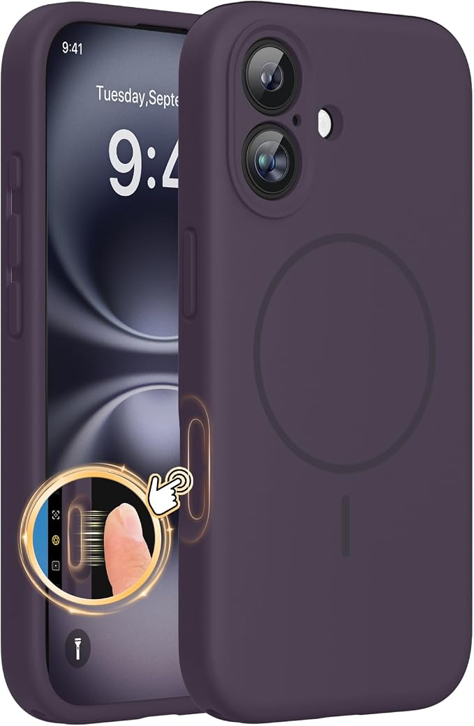 Miracase Silicone & Magnetic for iPhone 16 Case, Dark Purple | Compatible with MagSafe, Anti-Scratch Microfiber Lining, Liquid Silicone Case Shockproof Drop Protection Phone Case for 16 by Miracase