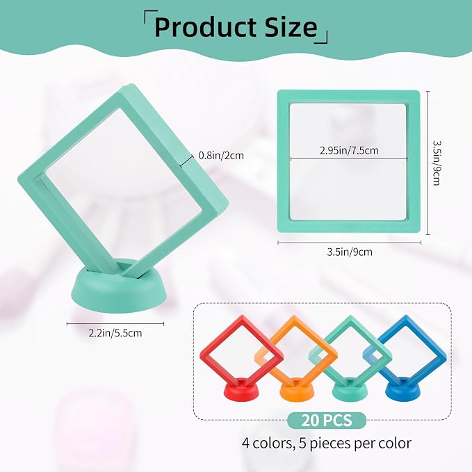 20 Pcs Floating Frame Case with Stands, 3.5X 3.5 x 0.8 inch, Challenge Coin Display,Transparent PE Jewelry Storage Box, Floating Display Holder Stands for Antique Challenge Coins colourA - Image 2