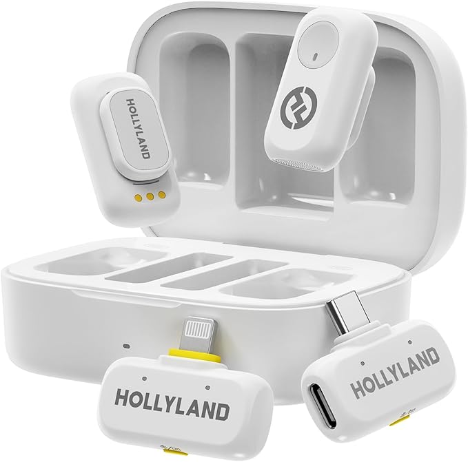 Hollyland Lark A1 Wireless Mini Microphone for iPhone & Android, 48kHz/24-bit, 3-Level Intelligent Noise Cancel, Microphone for YouTube, Podcast, Vlogging (White, 2TX + 2RX + Charging Case) by Hollyland