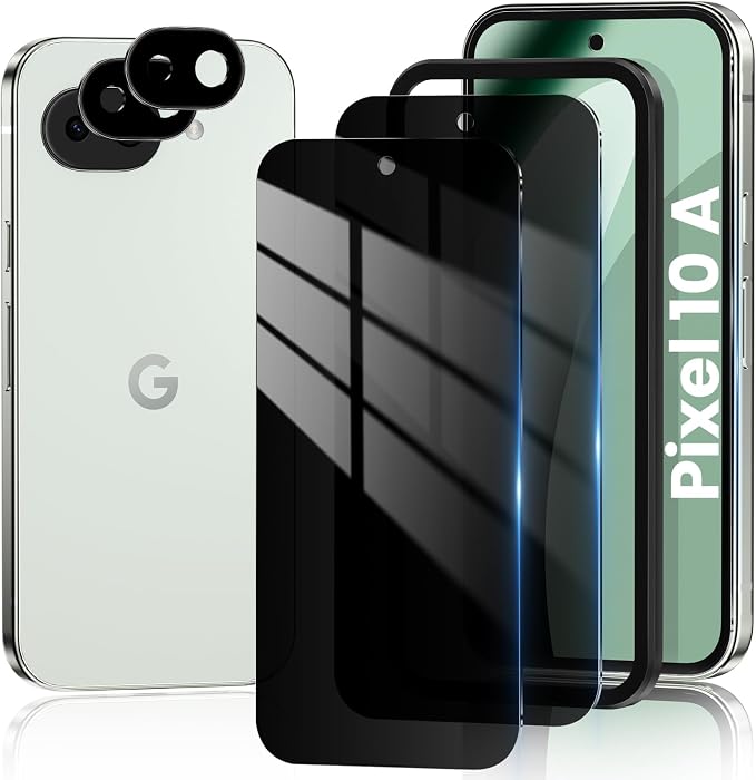 2+2 Pack for Google Pixel 10A Privacy Screen Protector & Camera Lens Protector, Support Fingerprint Unlock, Anti Spy Tempered Glass, Case Friendly, Bubble Free, Easy Installation | Support Fingerprint Unlock, Anti Spy, 9H Hardness Tempered Glass, Case ... by RXNMH