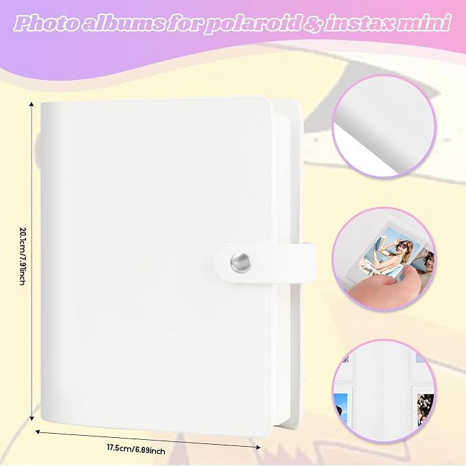 Ruibytree 320-Pocket PU Leather Photo Album for Instax Mini Camera, White | Gift-Ready Packaging, PU Leather Cover, Acid-Free Pages, Side-Loading Clear Pockets, Durable Binding, Easy Photo Viewing - Image 3