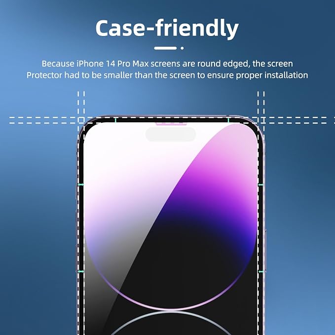 NEW'C 3x for iPhone 14 Pro Max Screen Protector (6.7 inches)+ 3x Camera Lens Protector, Sensor Protection + Dust Plug - Case Friendly Tempered Glass Film, Ultra Resistant - Image 3