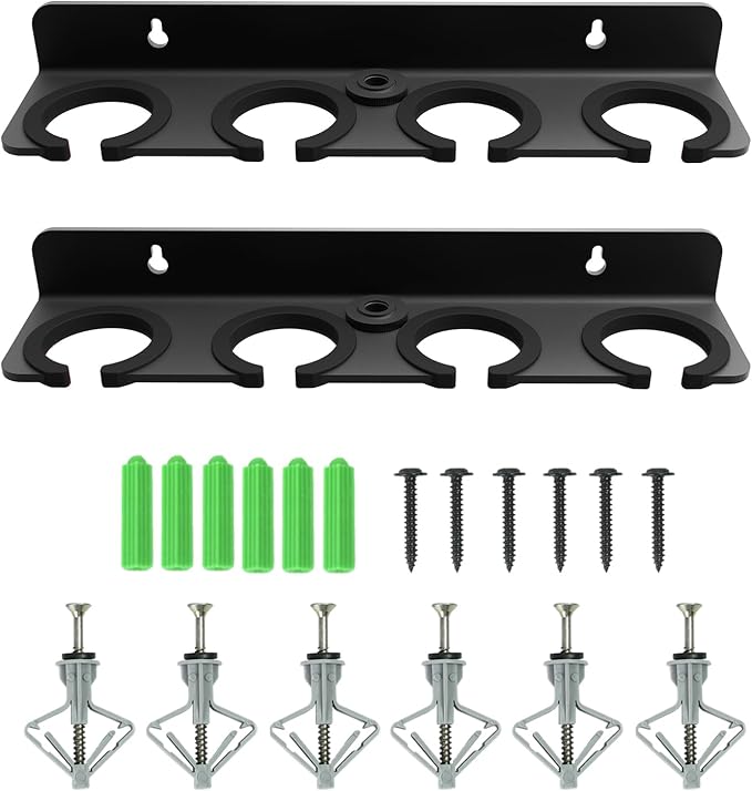 2-Set Wall Mounted Multi Mic Holder, Organizer for 8 Handheld Mics, Metal | Compatible with 5/8 & 3/8 Thread Stand, with Rubber Pad, Wired/Wireless Mic Storage for Church/Stage/Podcast Setup, 2 Pack by EtourAudio