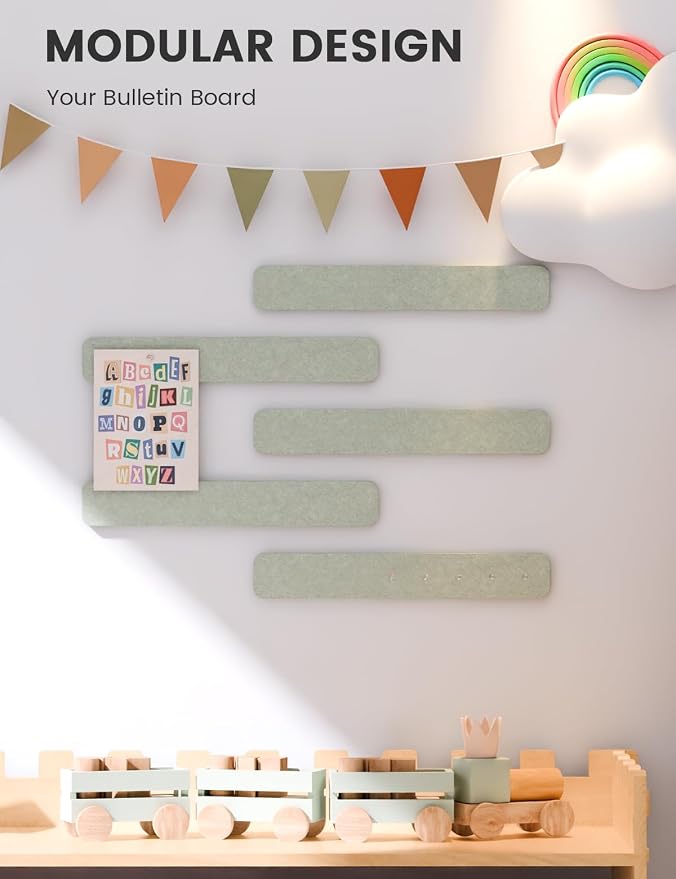 Fluxynara 13" x 2" Felt Wall Panels, Sage | 5-Pack Includes 35 Push Pins and Adhesive Tabs for Photos, Notes and Decor in Bedroom Doors, Home Office or Studios - Image 5