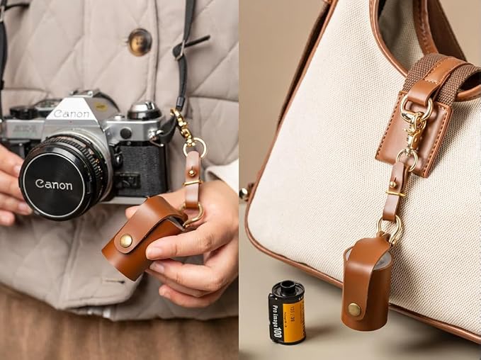 Leather 35mm Film Case Keychain, 35mm Film Holder Film Canisters with Caps for Film Photography & Gifts, H 1.96inch / 5cm (Brown) - Image 4